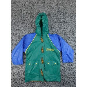 Vintage Scooby-Doo Raincoat Toddler Boys 3T Green Blue PVC Hooded Jacket 2000